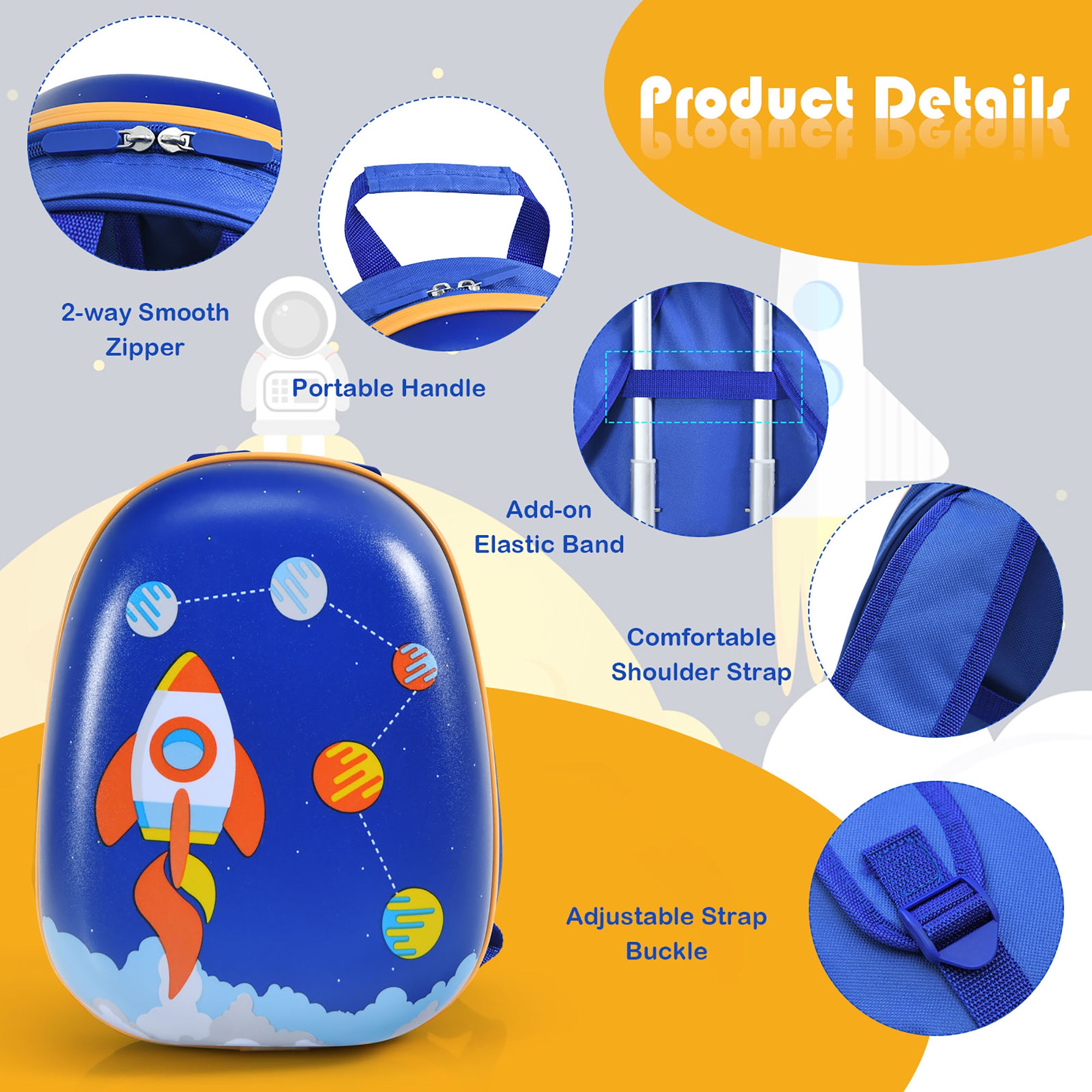 Costway 2PC Kids Carry On Luggage Set 12'' Backpack & 16'' Rolling Suitcase for Travel